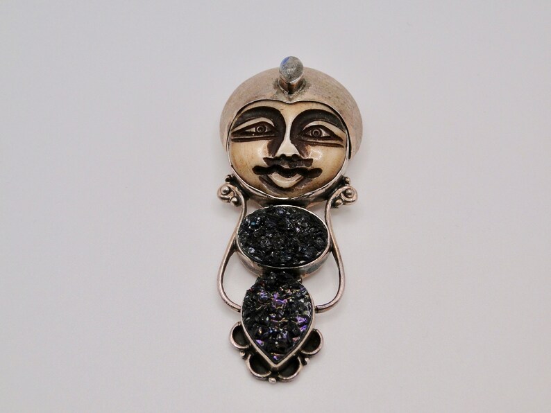 Vintage Sterling shops Sajen Style Goddess Pendant With Druzy Quartz And Moonstone