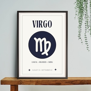 Impressão digital creme do signo de Virgem | sinal astrológico pôster | Decoração Celestial do Quarto | Ideia única para presente de Virgem