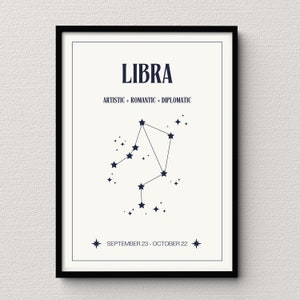 Libra Sternkarte cremefarben Digitaldruck | Sternzeichen Poster | Himmlische Schlafzimmer Dekor | Ausgefallene Waage Geschenkidee