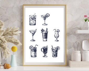 Cocktailcollectie kunstafdruk | Decor barwagen (digitale download)