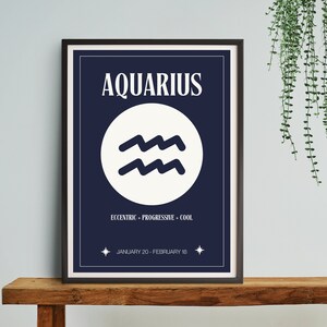 Acuario Star Sign Navy Impresión digital / Cartel de signos astrológicos / Decoración del dormitorio celestial / Idea única de regalo de Acuario