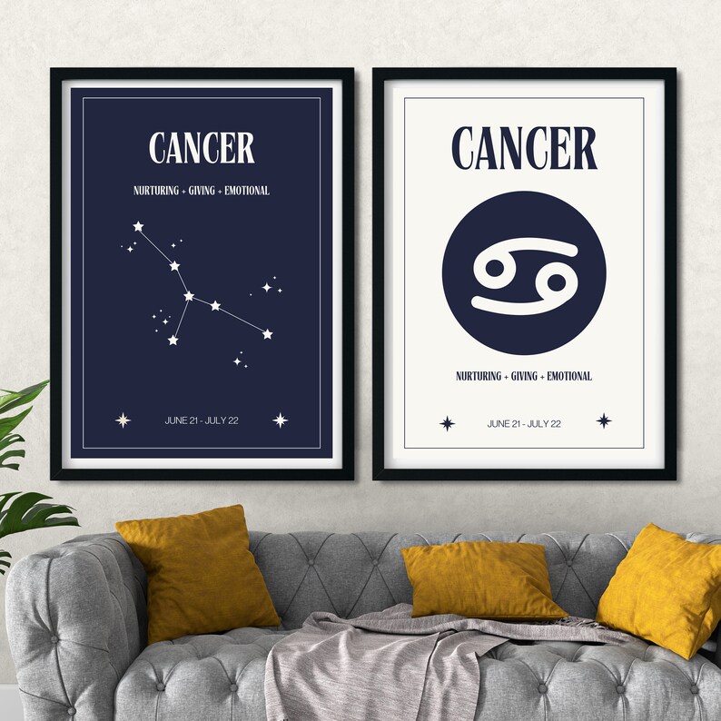 Cancer Star Map Cream Digital Print Astrological Sign Poster