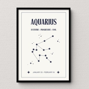 Impression numérique crème de carte des étoiles du Verseau | affiche de signe astrologique | Décoration de chambre céleste | Idée cadeau unique Verseau