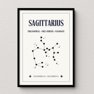Schütze Sternkarte Creme Digitaldruck | Sternzeichen Poster | Himmlische Schlafzimmer Dekor | Ausgefallene Schütze Geschenkidee