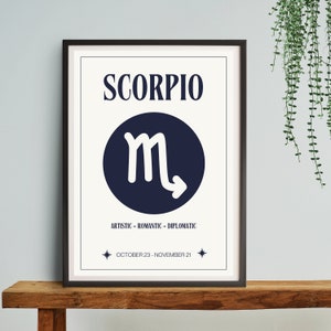 Schorpioen sterrenbeeld crème digitale print | Astrologische tekenposter | Hemelse slaapkamer decor | Uniek Schorpioen cadeau-idee