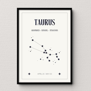 Taurus Sternkarte creme Digitaldruck | Sternzeichen Poster | Himmlische Schlafzimmer Dekor | Einzigartige Stier Geschenkidee