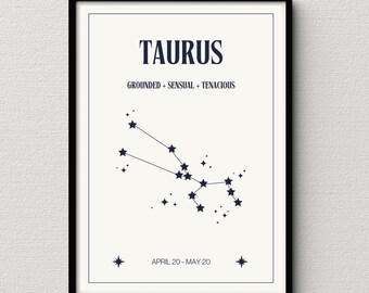 Taurus Star Map Print | Celestial Astrology Art (Digital Download)
