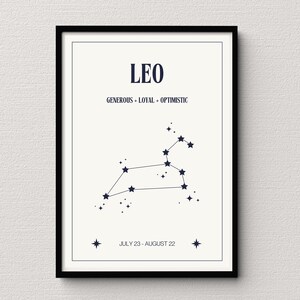 Leo Star Map creme Digitaldruck | Sternzeichen Poster | Himmlische Schlafzimmer Dekor | Einzigartige Löwe Geschenkidee