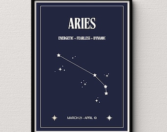 Aries Star Map Navy Print | Astrological Sign Gift (Digital Download)