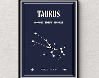 Taurus Star Map Navy Print | Celestial Astrology Art (Digital Download)
