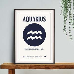 Aquarius Star Sign Cream Impresión digital / Cartel de signos astrológicos / Decoración del dormitorio celestial / Idea única de regalo de Acuario