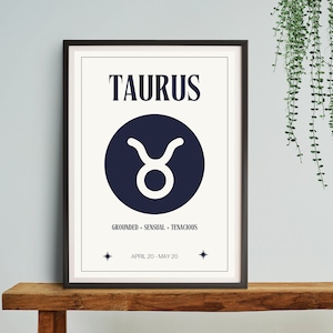 Taurus Sternzeichen creme Digitaldruck | Sternzeichen Poster | Himmlische Schlafzimmer Dekor | Einzigartige Stier Geschenkidee
