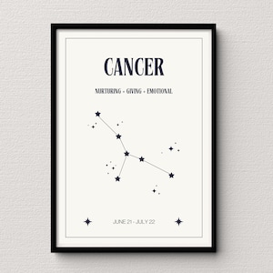 Cancer Star Map creme Digitaldruck | Sternzeichen Poster | Himmlische Schlafzimmer Dekor | Einzigartige Krebs Geschenkidee
