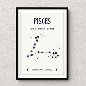 Pisces Sternkarte Creme Digitaldruck | Sternzeichen Poster | Himmlische Schlafzimmer Dekor | Einzigartige Fische Geschenkidee