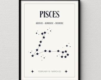 Pisces Star Map Print | Cream Celestial Astrology Decor (Digital Download)