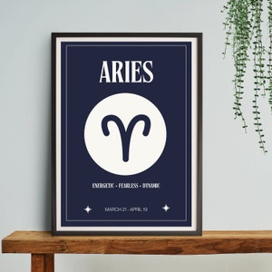 Aries Star Sign Navy Impresión digital / Cartel de signo astrológico / Decoración del dormitorio celestial / Idea de regalo única de Aries