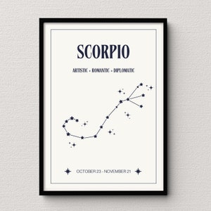 Skorpion Sternkarte cremefarben Digitaldruck | Sternzeichen Poster | Himmlische Schlafzimmer Dekor | Ausgefallene Skorpion Geschenkidee