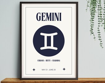 Gemini Star Sign Art Print | Celestial Bedroom Decor (Digital Download)