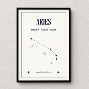 Widder Sternkarte cremefarben Digitaldruck | Sternzeichen Poster | Himmlische Schlafzimmer Dekor | Einzigartige Widder Geschenkidee