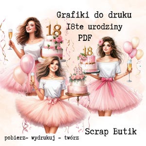 Afdrukbare grafische set voor een 18e verjaardag. PDF