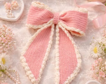 Patrón de crochet para lazo rosa con volantes: accesorio para el cabello coqueto (descarga en PDF)