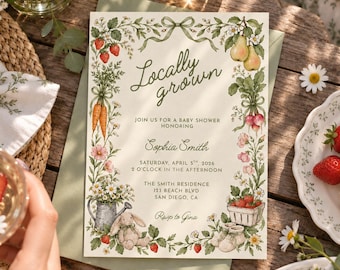 Locally Grown Baby Shower Invitation Template, Farmers Market Baby Shower Invite, Fresh Produce Garden Shower, Editable