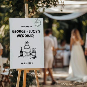 Hochzeit Willkommen Schild Vorlage Handgezeichnete Kritzel Illustration Empfang Beschilderung Printable Handgeschriebene Beschilderung Spaß Illustriert Wunderlich