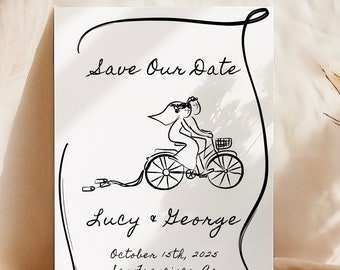 Plantilla de invitación de boda dibujada a mano: invitación con garabatos originales (plantilla de Canva)