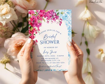 Mediterranean Bridal Shower Invitation: Blue Tile, Amalfi Coast (Canva Template)