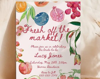 Off The Market Bridal Shower Invitation Template, Farmer&#39;s Market Shower Invite, She&#39;s Off Market Instant Download, Digital to Edit in Canva