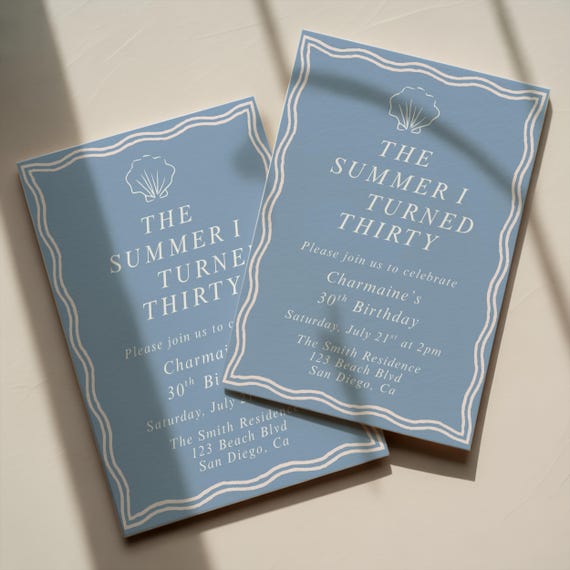 Coastal Birthday Invitation Template: Summer Theme (Canva Editable Template)