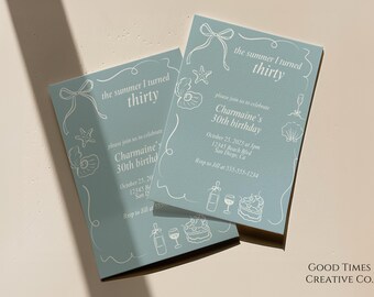 Coastal Birthday Invitation Template: Summer Beach Theme (Canva)