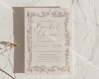 Plantilla de invitación de despedida de soltera con flores vintage: Diseño editable para fiesta en el jardín (Canva, descarga digital)