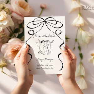 Plantilla de guardar la fecha de boda, dibujado a mano editable, guardar la fecha manuscrita, ilustración de garabatos, invitación caprichosa, funky, caprichosa