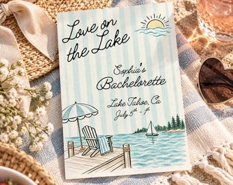 Love on the Lake Bachelorette Invitation Template, Lake Bachelorette Weekend Itinerary, Editable Canva Invite, Boat Party Invitation