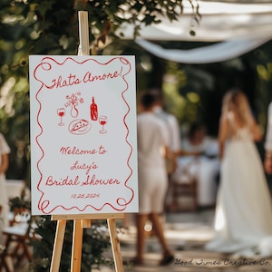 That's Amore vrijgezellenfeest welkomstbord, handgeschreven, grillig, illustratie, direct downloaden, bewerkbare sjabloon, doodles, welkomstbord