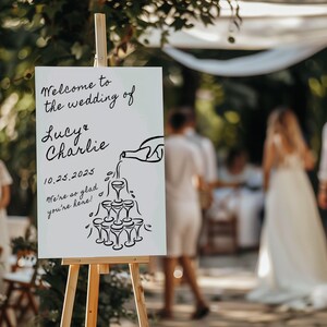 Hochzeit Willkommen Schild Vorlage Handgezeichnete Kritzel Illustration Empfang Beschilderung Printable Handgeschriebene Beschilderung Spaß Illustriert Wunderlich