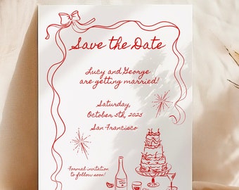 Hand-Drawn Save the Date Template: Whimsical Wedding Invitation (Canva)