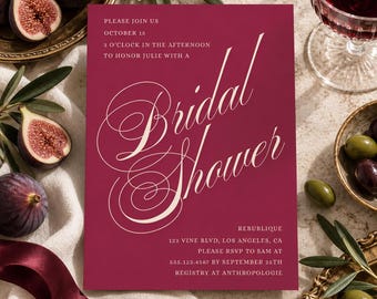Merlot Bridal Shower Invitation Template, Vino Before Vows Bridal Shower Invite, Burgundy Wedding Shower, Editable Canva Template