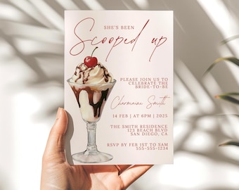 Plantilla de invitación para despedida de soltera con helado: Cono de helado (descarga digital)