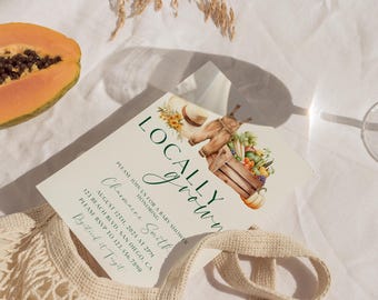 Locally Grown Baby Shower Invitation: Farmers Market Theme (Canva Template)