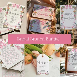 Pacote de convites para brunch de noiva, Love Shack Fancy, laço, brunch de noiva floral, desenhado à mão, convite caprichoso, convite para chá de panela, coquete
