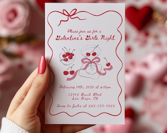 Galentine's Girls Night Invitation: Cherry Martini, Editable Template