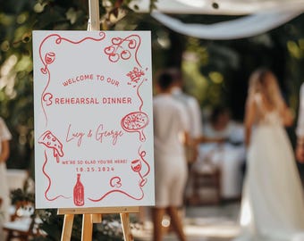 Rehearsal Dinner Welcome Sign, Hand Drawn, Whimsical, Illustration, Instant Download  Editable Template, That&#39;s Amore, Welcome Sign, Italian