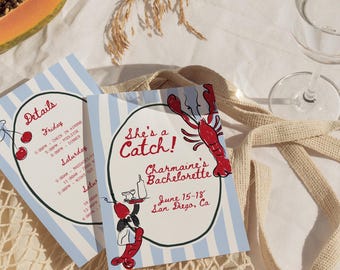 Plantilla de invitación de despedida de soltera con temática de langosta: temática costera (plantilla de Canva)