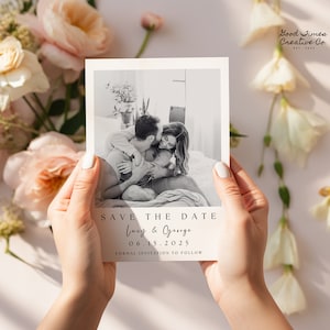 Polaroid-Stil Speichern Sie das Datum bearbeitbare Vorlage, modernes minimalistisches Foto Speichern Sie unser Datum, bedruckbar Speichern Sie das Datum, Ankündigung des Hochzeitsdatums