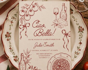 Ciao Bella Bridal Shower Invitation Template | Italian Bridal Shower Invite | Tuscan Bridal Shower | Editable Canva Template