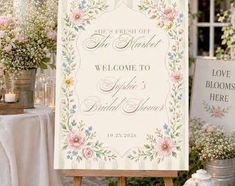 Fresh Off the Market Bridal Shower Welcome Sign Template, Editable Canva Sign, Floral Bridal Shower Decor, 18x24 & 24x36 Welcome Sign