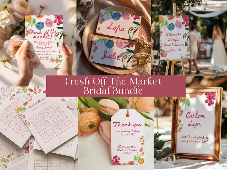 Farmer's Market Bridal Shower Invite Bundle: Editable Templates (Digital Download) image 1