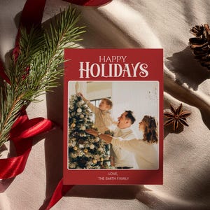 Photo Christmas Card Template, Happy Holidays, Modern Holiday Card, Minimalist Christmas Card, Merry Christmas, Editable Template, Whimsical